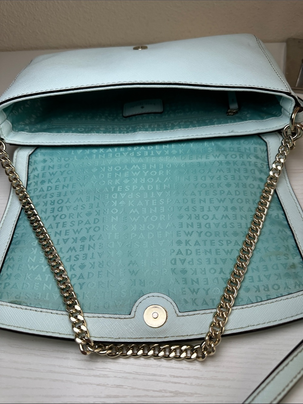 kate spade pale blue Saffiano Leather Chain Strap & Crossbody - Picture 8 of 12